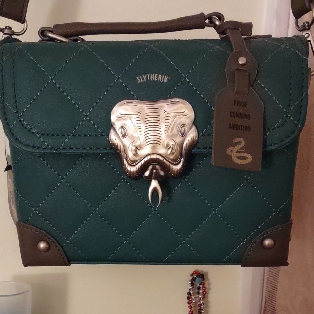 Slytherin Green Quilted Crossbody Bag with Snake Emblem